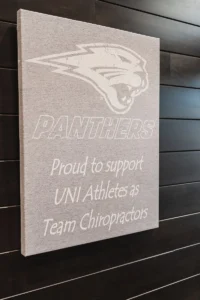 UNI Panthers team chiropractic decoration on the wall at Wayson Family Chiropractic