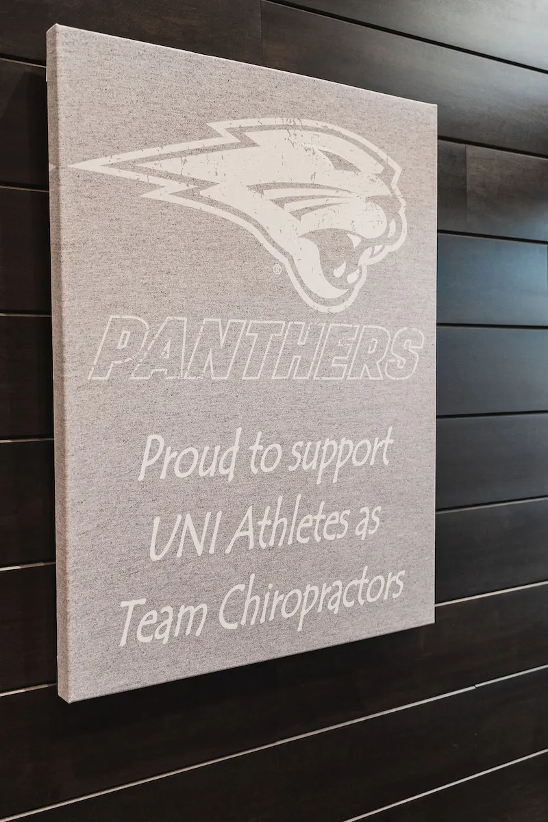 UNI Panthers team chiropractic decoration on the wall at Wayson Family Chiropractic