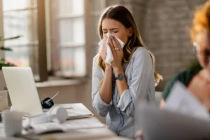 Girl experiencing sinus congestion and allergy symptoms
