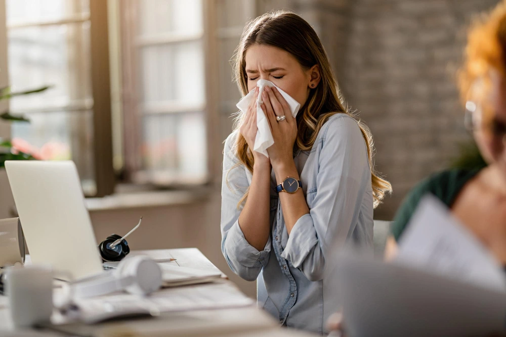 Girl experiencing sinus congestion and allergy symptoms