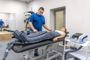Chiropractor performing Gonstead technique on patient for spinal adjustment